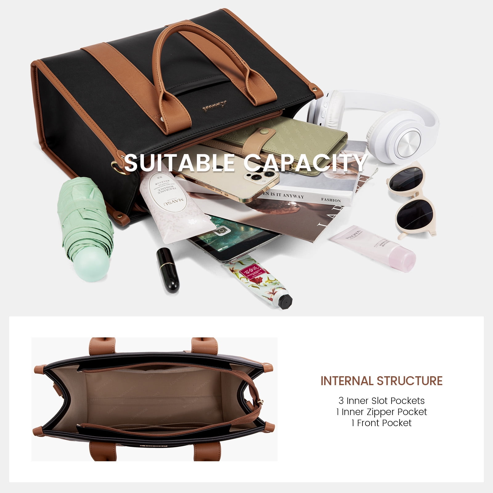 Lovevook Purse and Handbags,Vegan Leather Tote Bag for Women, Zipper Satchel Shoulder Bag Crossbody Bag for Daily