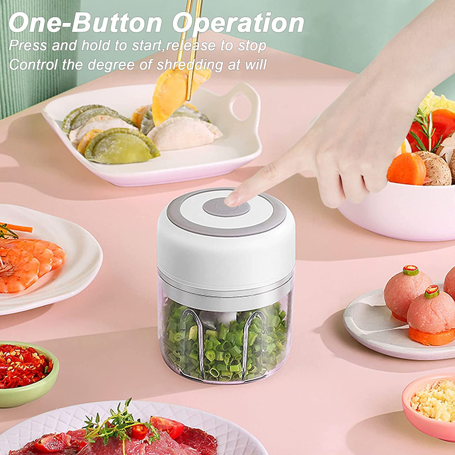 Topboutique Electric Mini Garlic Chopper,Electric Food Processor with USB Charging,Portable Garlic Mincer Vegetable Onion Meat Chopper with Brush