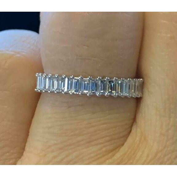 ORLOV DIAMONDS Eternity Wedding Band Women Ring 14K White Gold Plated 2Ct Baguette Cut Moissanite
