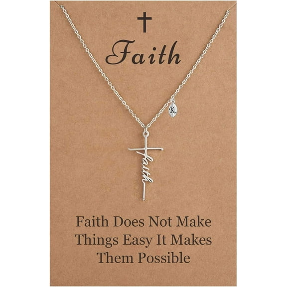 Faith Necklace for Women, Initial Christian Cross Necklaces, 18K Gold Silver Rose Gold-Expertly Plated 26 Letters Religious Cross Pendant Jewelry for Her[s680]