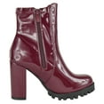 thumbnail image 3 of Top Moda Women Ankle Boots Block Lug High Heels Short Booties Side Zipper LESLIE-50 Red Burgundy Wine Patent 11, 3 of 3