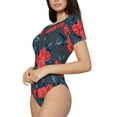thumbnail image 2 of Balery Rose Flowers Women's Short Sleevee Crew Neck Bodysuit Tops Short Sleeve Tops Basic-Small, 2 of 9