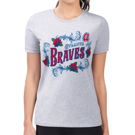 Women's G-III 4Her by Carl Banks  Gray Atlanta Braves Super-Slim Fit Lightweight Retro Roses T-Shirt