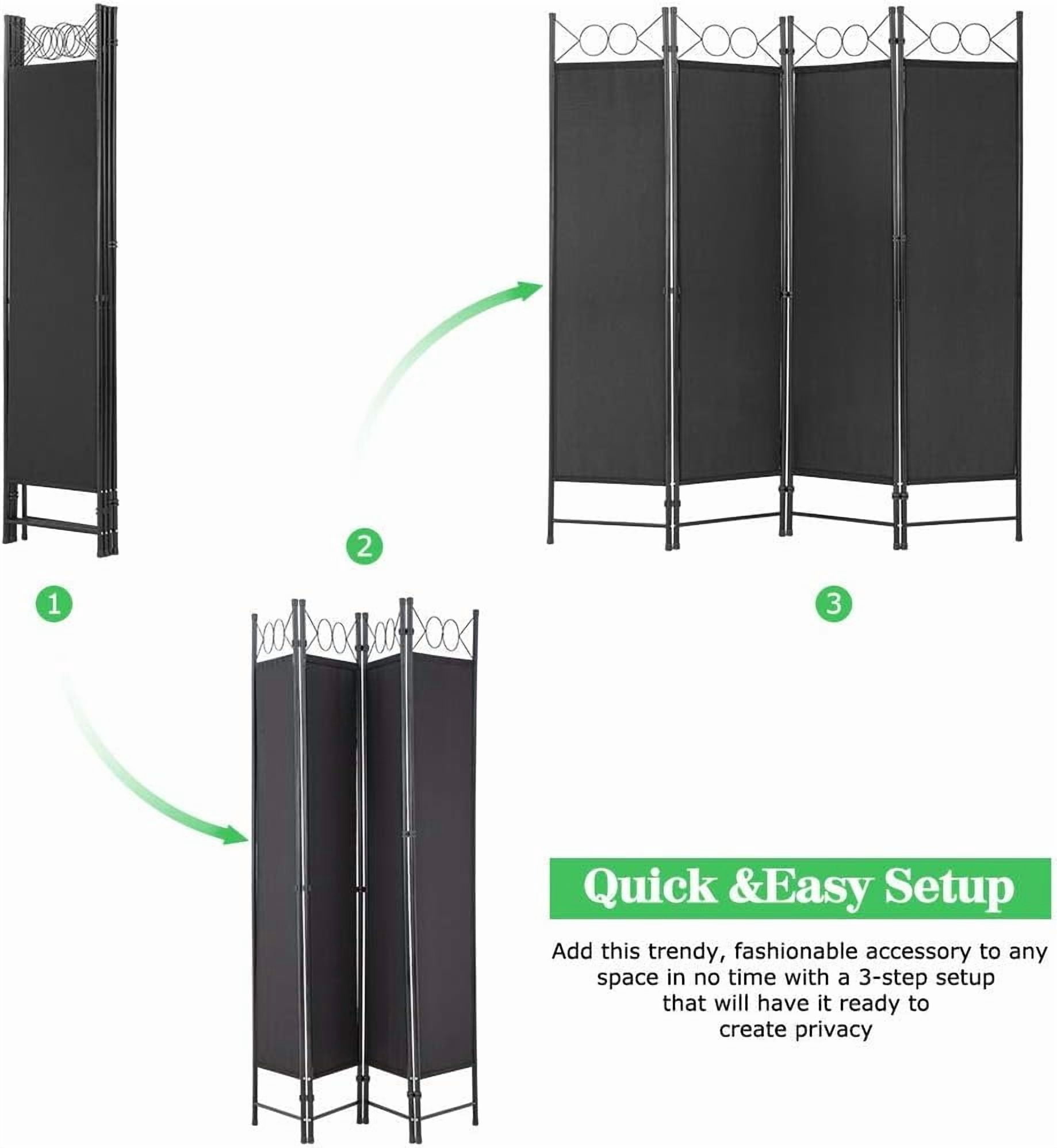 PayLessHere 4 Panel Room Divider 6 ft Steel for Home Office Bedroom, Black