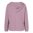 thumbnail image 5 of Kaprioy Womens Plus Size Hoodies Waffle Knit Long Sleeve Drawstring Button V Neck Casual Pullover Sweatshirt Essentials Hoodie Tops Pink, XL, 5 of 5