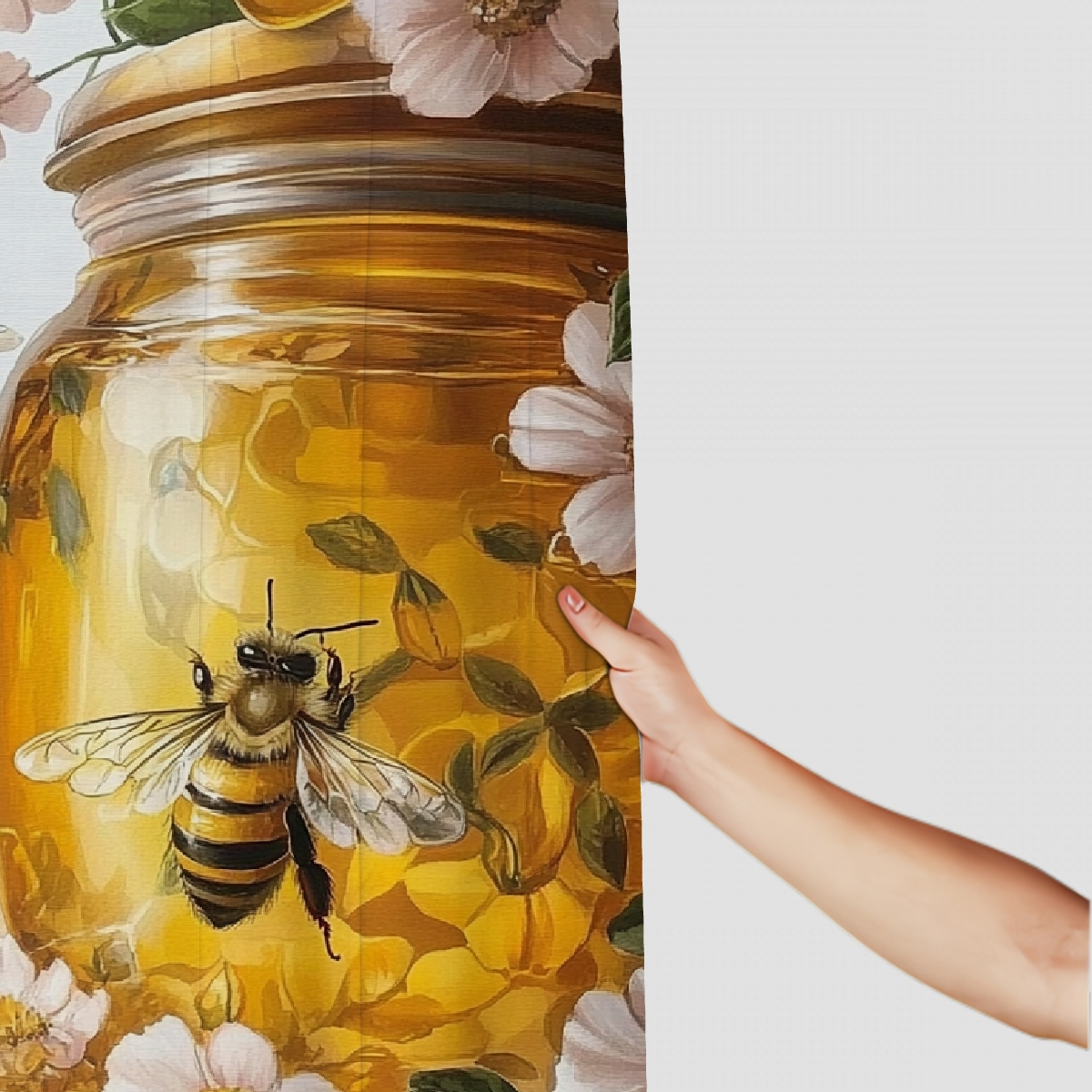 Patifu Honey Bees Flowers Bathroom Shower Curtain Set with Hooks 60"x72