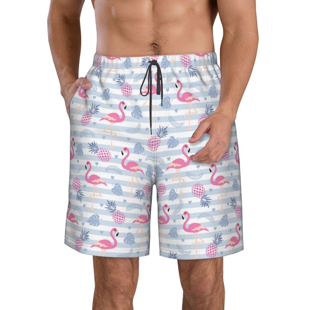 Fotbe Flamingo and Pineapple Trajes de Baño Estampados para Hombre, Shorts de Verano de Secado Rápido, Ropa de Playa, Bañadores-XX-Large