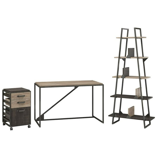 Bush Furniture Raffinerie 3 Pièces de Bureau Industriel en Gris Rustique