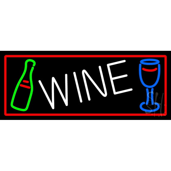 Wine Bottle Glass With Red Border LED Neon Sign 10 x 24 - inches, Clear Edge Cut Acrylic Backing, with Dimmer - Bright and Premium built indoor LED Neon Sign for Bar decor.