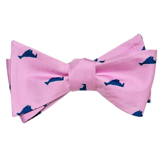 SummerTies Martha's Vineyard Bow Tie - Navy on Pink, Printed Silk, Adult Tie Yourself Bow Tie