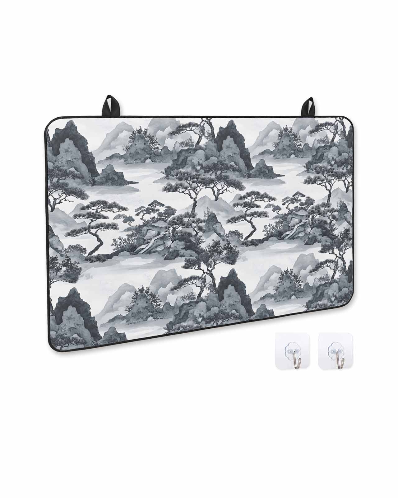 nqOlkjepod Large Induction Cooktop Protector Mat 36"x21", Gray Garden Stove Top Covers for Electric Stove, Retro Mountain Tree Forest Landscape Stove Burner Cover Mats, Glass Top Stove Cover