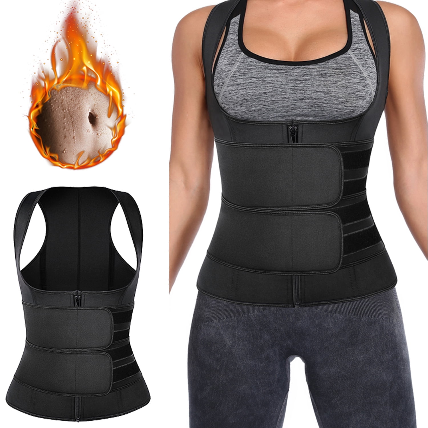 Fashion Zipper Sweat Sauna Body Shaper Women Slimming Vest Waist Trainer Corset 