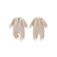 thumbnail image 2 of Cjfdfy Cute Baby Boy Spring Fall Winter Clothes Bewborn Baby Boy Going Home Outfit 0 3 6 12 18 Months Textured Collared Romper Long Sleeve Half Button-up One Pieces Jumpsuit, 2 of 9