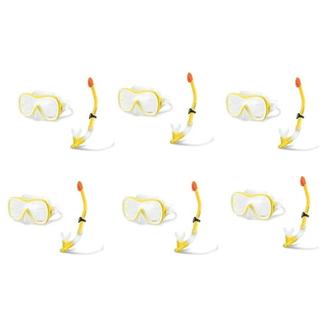 Snorkel Pack - Intex Wave Rider Hypoallergenic Latex Free Mask & Easy Flow Snorkel Set (6 Pack)