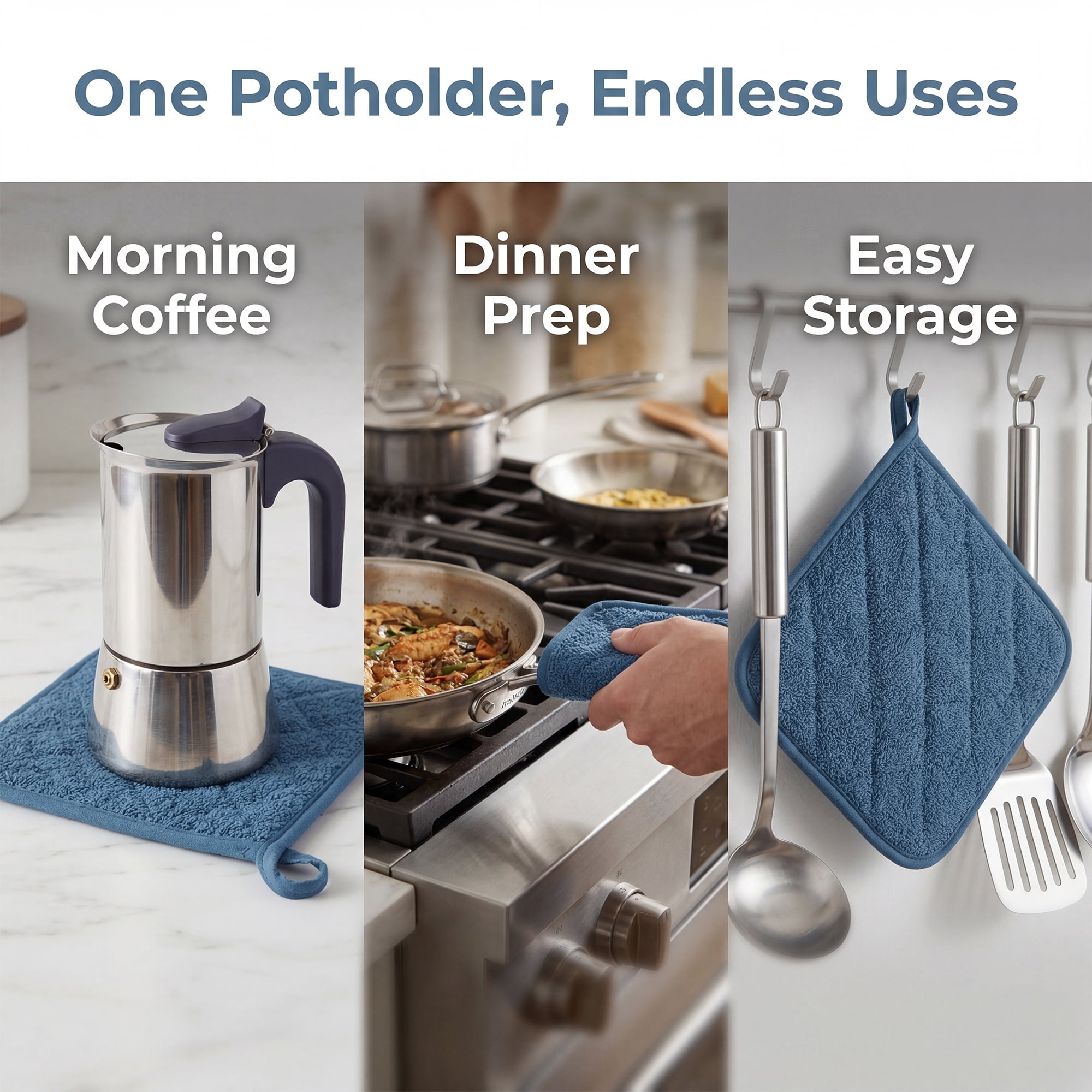 Unique Bargains 2 Pcs Square Pot Holders Heat Resistant Non Slip Pads Blue 7.1"x7.1"