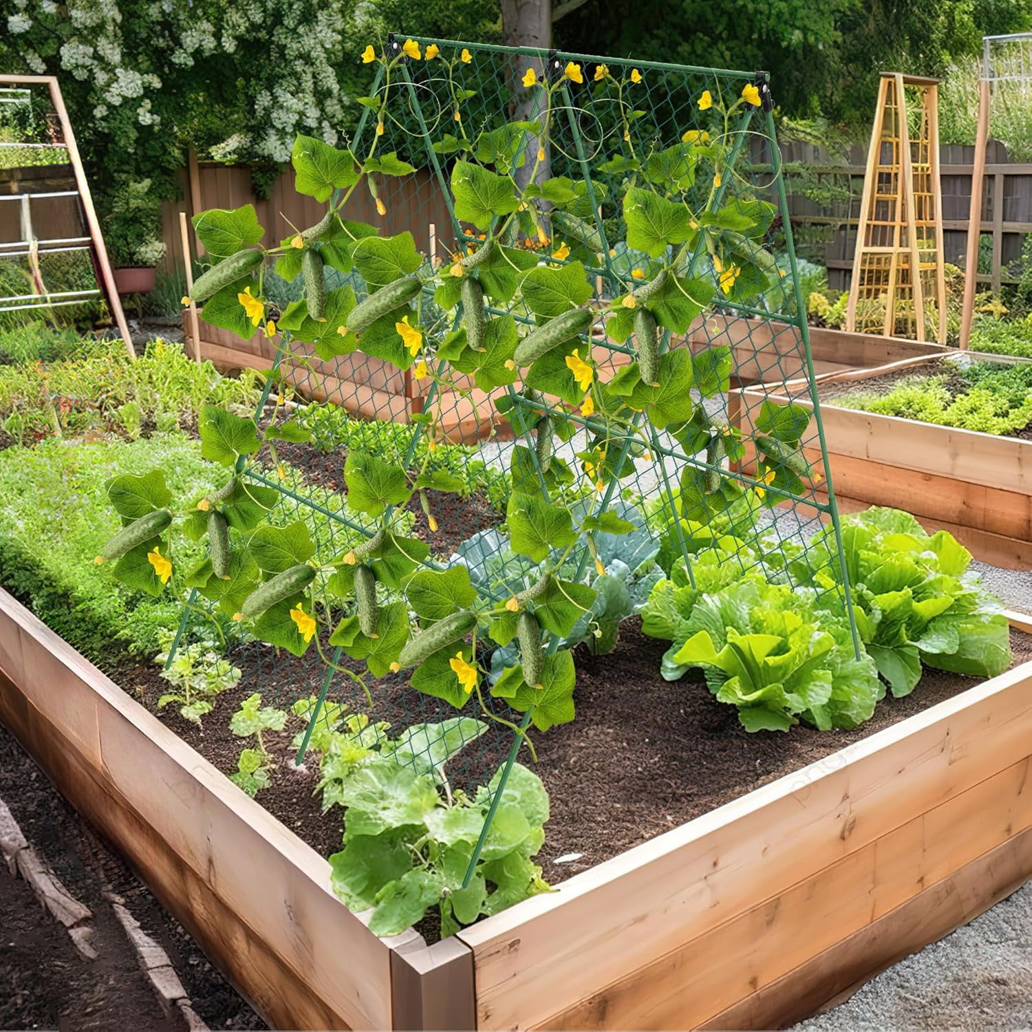 Cucumber Trellis, 35" X 50" A-Frame Garden Trellis for Climbing Plants Outdoor, Raised Bed, Foldable Plant Support Vine/Vegetable/Tomato/Zucchini/Pea