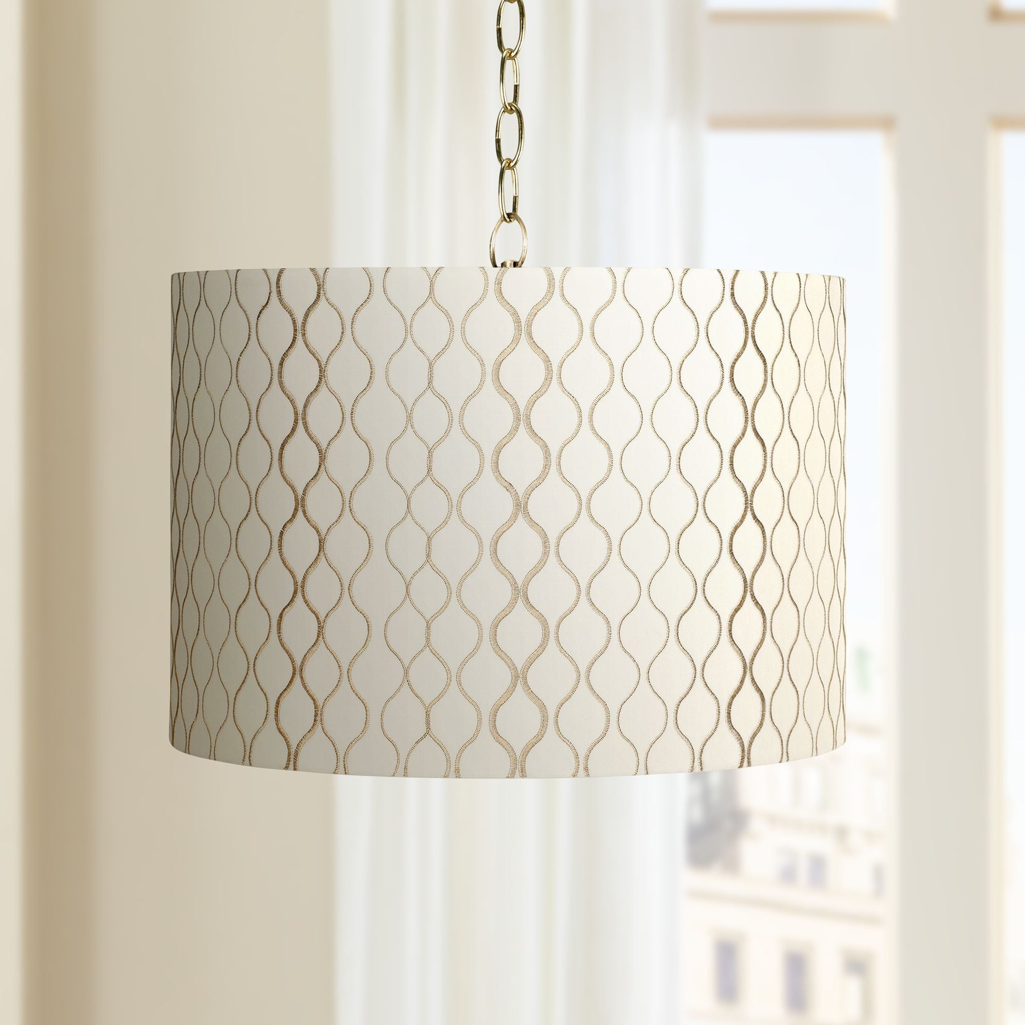 Springcrest Embroidered Hourglass Medium Lamp Shade 16" Top x 16" Bottom x 11" High (Spider) Replacement with Harp and Finial