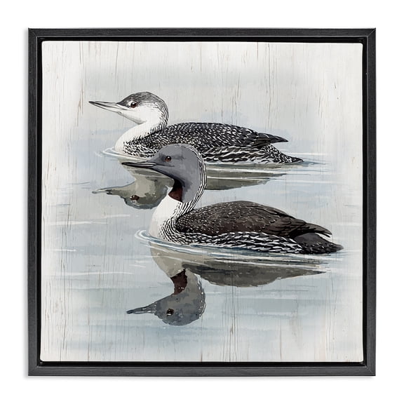 Stupell Industries Rustic Lodge Twin Loons in Water Black Floating Frame Canvas Art, 18 x 18, by Susan Jill