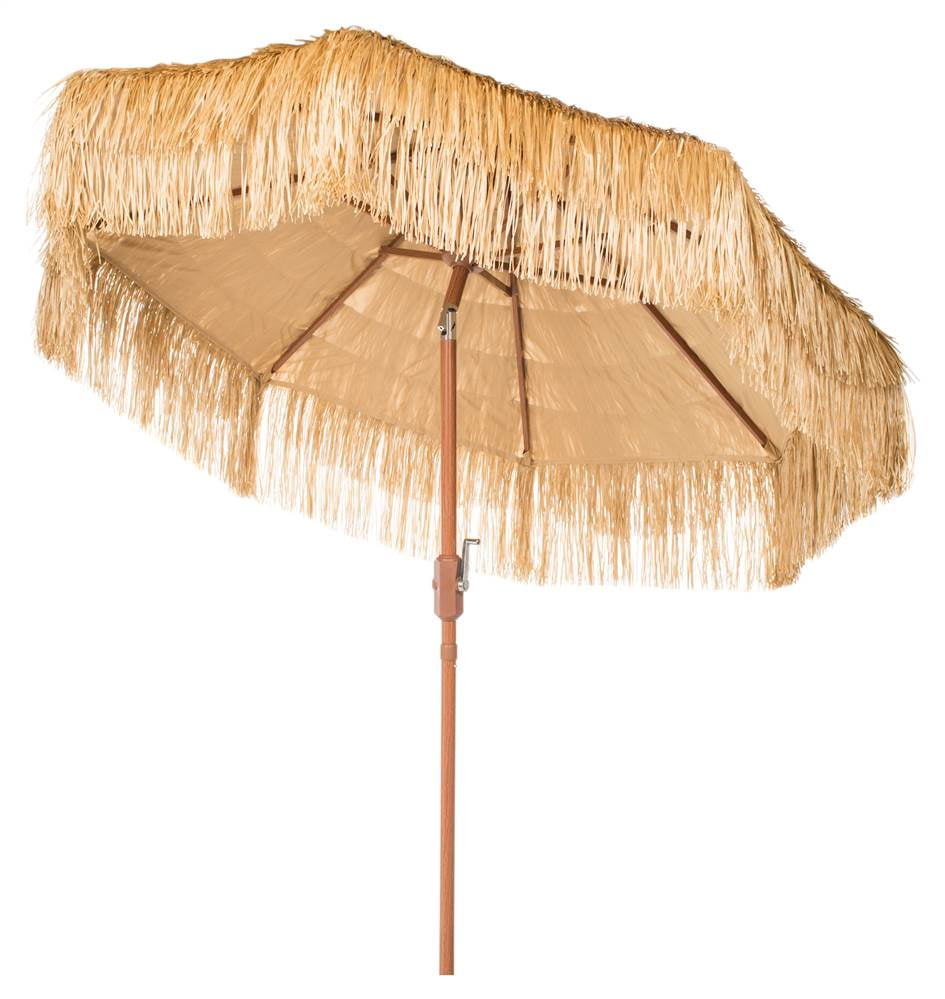 Safavieh Tiki Fringe 9' Market Crank Patio Umbrella, Tan