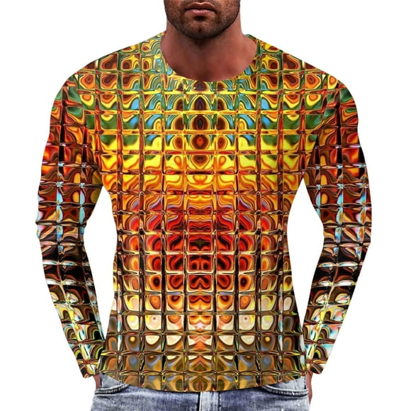 LUOGENLI T-shirts pour Homme pour Hommes T-Shirt Décontracté Imprimé pour Hommes et Femmes avec Impression Mode 3D Manches Longues T-shirts pour Hommes T-shirts Graphiques Vintage Vêtements d'Été Or m