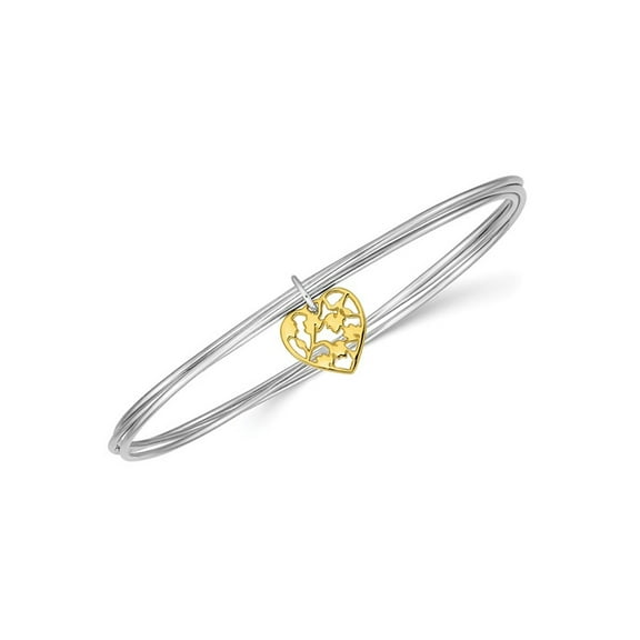 Gem & Harmony Sterling Silver Heart Charm Polished Bangle Bracelet for Women