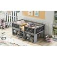 thumbnail image 3 of Gray Twin Size Low Loft Bed Equipped with Two Movable Shelves & Ladder, Decorative Guardrail Chalkboard - Spacious & Stable, 3 of 14