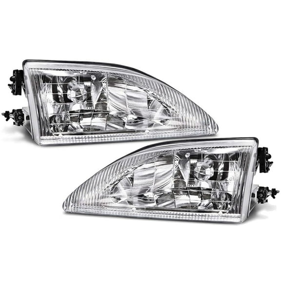 EPIC LIGHTING OE Style Halogen Headlights Chrome Assembly Replacement for FORD 94-98 MUSTANG [ FO2502161 FO2503161 F4ZZ13008D F4ZZ13008C ] Pair