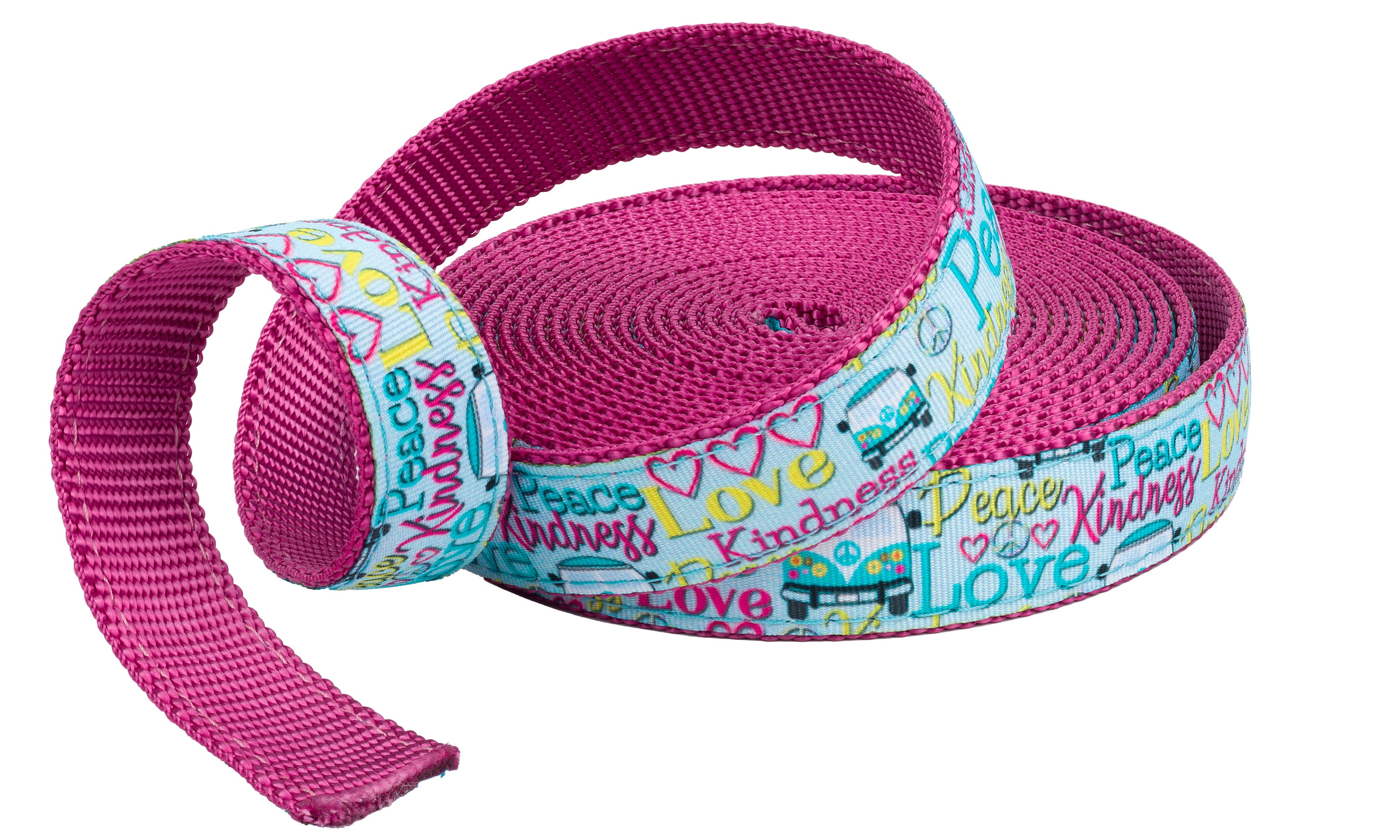 Country Brook Design - Love and Peace Ribbon on Rose Nylon Webbing (1 Inch, 10 Yards)