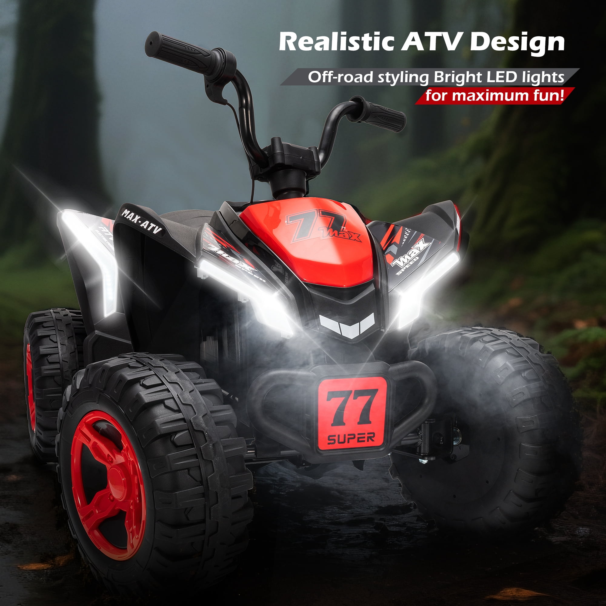 Letsgokid Kids ATV 4 Wheeler, 24V 2 Seater Electric ATV Ride On Toy for Big Kids with 110lb Weight Capacity, 200W Motor, 3.7Mph Max Speed, Spring Suspension, LED Lights, Music