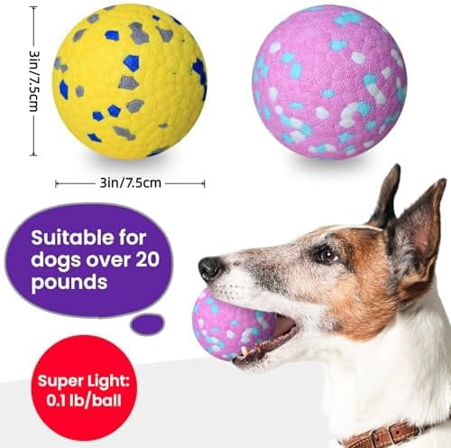 2 Pack Bouncy Dog Balls, 3'' Indestructible Dog Toys for Aggressive Chewers, Outdoor Jolly Tennis Balls for Dogs, Durable Interactive Floating Fetch Toy, Pink Yellow