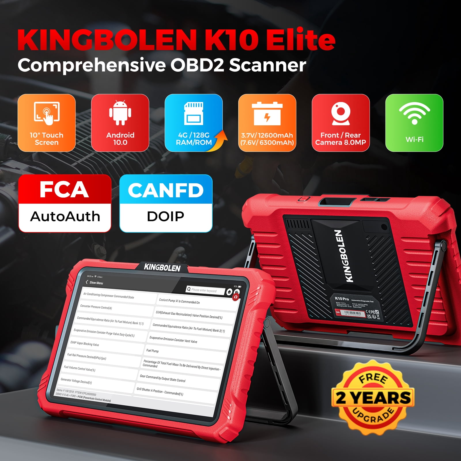 KINGBOLEN K10 Elite Full Systems Car Scan Tool with Topology Graph, OBD2 Diagnostic Scanner with 40+ Resets,Bidirectional ,FCA AutoAuth,SGW,ADAS,CAN-FD & DoIP