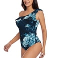 thumbnail image 2 of Fotbe Ink Rose Women's One Piece Swimsuits One Shoulder Swimwear Ruched Tummy Control Bathing Suits Cutout Monokini-Large, 2 of 7