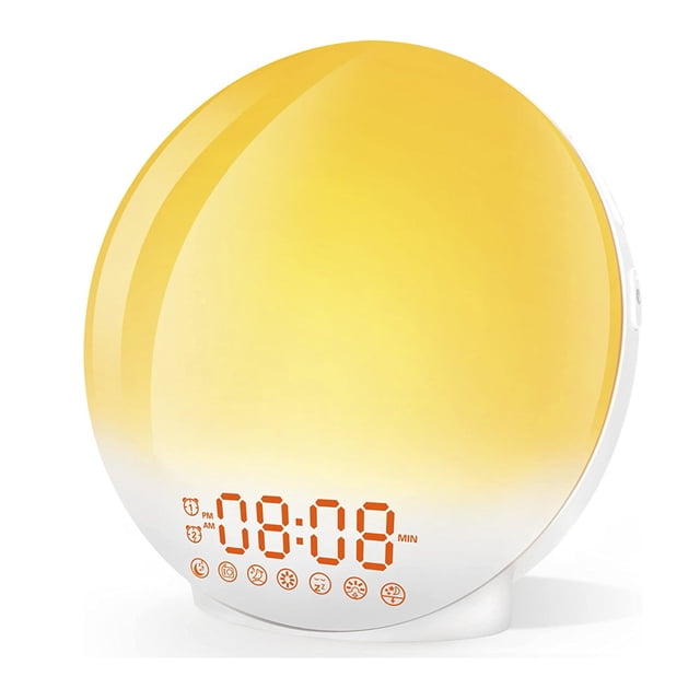 Reloj despertador Wake Up Light Sunrise para niños, durmientes pesados, dormitorio, con simulación de amanecer, dormirse, alarmas duales, radio FM, repetición, luz nocturna, luces coloridas, idea