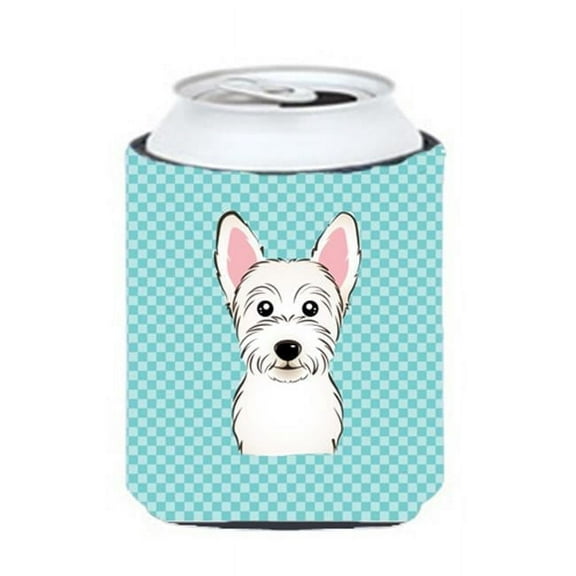 Checkerboard Blue Westie Can Or Bottle Hugger, 12 Oz.