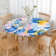 thumbnail image 3 of Elasticized Edge Bohemian Style Tablecloth with Floral Print, Perfect for Round Tables 52-56 Inches, Great for Kitchen, 3 of 7