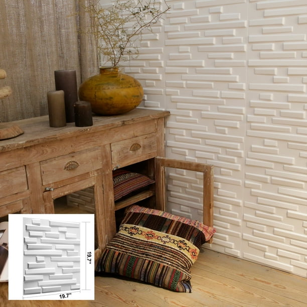Panneaux muraux 3D - Carreaux muraux décoratifs en relief (12 panneaux /  boîte) Couvre 32 pieds carrés - Taille 19,7 x 19,7 po / Panneau -  Matériau écologique 