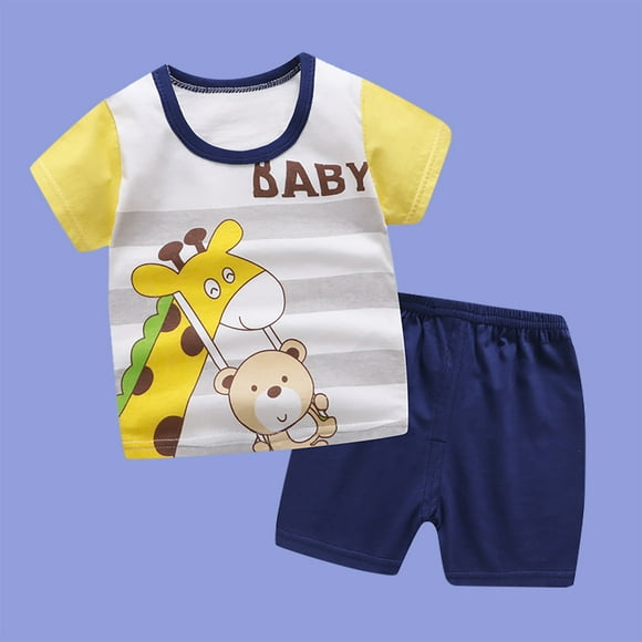 LSLJS Toddler Baby Boy Summer Clothes Cartoon Print Pattern Short Sleeve T-Shirt Tops and Shorts Sets 2Pcs Cute Outfits, Summer Savings Clearance