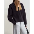 thumbnail image 4 of Womens Fall Long Sleeve Zip Up Cardigan Sweaters Casual Loose Collared Ribbed Knit Tops Jackets Black One size, 4 of 6