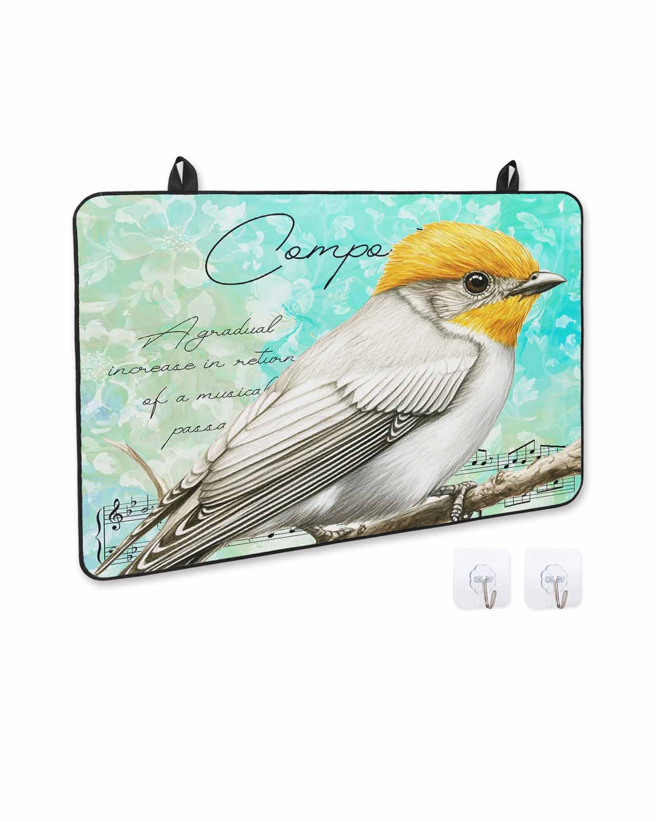 nqOlkjepod Large Induction Cooktop Protector Mat 24"x21", Yellow Bird Stove Top Covers for Electric Stove, Music Farmhouse Animals Country Teal Stove Burner Cover Mats, Glass Top Stove Cover