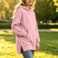 thumbnail image 4 of Jalioing Girls Long Hoodies Oversized Long Sleeve Side Slit Pullover Tops Fashion Solid Hooded Sweatshirt with Pocket, 4 of 7