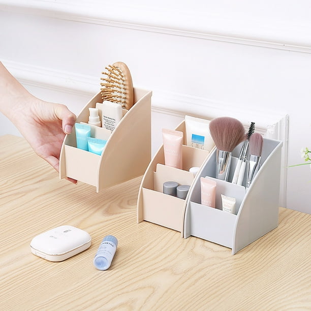 Xihbxyly Caja de Almacenamiento para Cosméticos, Diseño Trapezoidal, Compartimento Compacto de Tres Espacios, Elegante Material Pp, Organizador de Escritorio, Estante para Artículos Diversos de Ofici