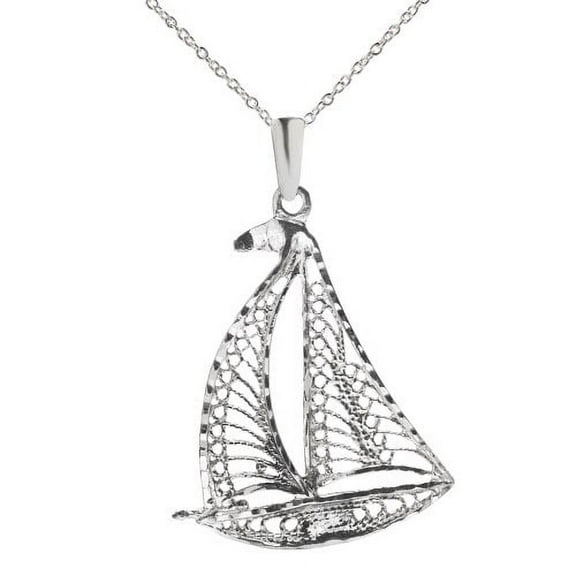 Sterling Silver Nautical Sail Boat Pendant Necklace, 18"