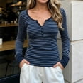 thumbnail image 5 of Enjoytime Fitted Shirts for Women Striped Button Long Sleeve Tops 2026 Fall Soft Slim Fit Business Casual Basic Tee, 5 of 7