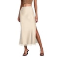 thumbnail image 2 of ClodeEU Women's Lightweight Silk Midi Skirt with Lace Hem and Side Slit,Solid Color Casual Summer Skirt Beige,Womens Plus L, 2 of 8