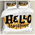 thumbnail image 1 of Hello Sunshine Duvet Cover Set King Size, Warm Colored Abstract Shape Background with Funky Phrase, Decorative 3 Piece Bedding Set with 2 Pillow Shams, Charcoal Grey and Pale Orange, by Ambesonne, 1 of 3