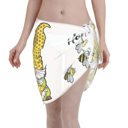 Adobk Women Beach Sarong Bathing Suit Gnome Sweet Honey Print Wrap Skirt Sheer Bikini Swimsuit Cover Ups For Swimwear