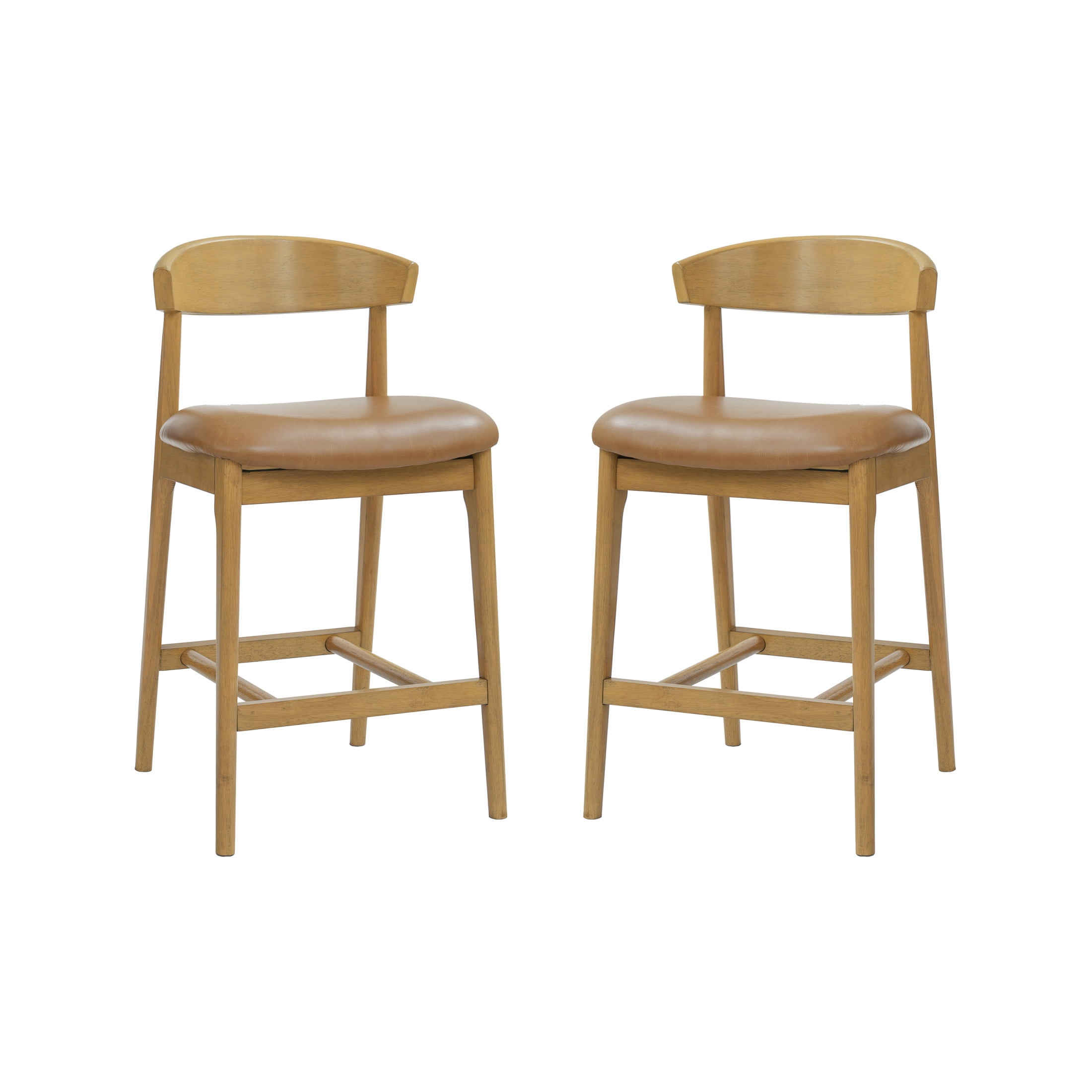 Christopher Knight Home Retro PU Upholstered Counter Height Bar Stools, Natural+Brown, Set of 2