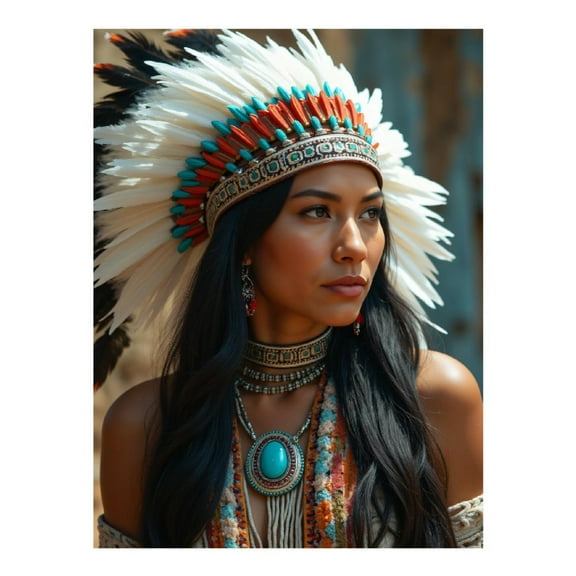 Diamond Art Kit for Adults, Colorful Feathered Headdress Portrait Diamond Painting for Adults Beginners, DIY Diamond Art Painting Kits, 5D Diamond Painting Crafts for Home Decor 12x16 Frameless