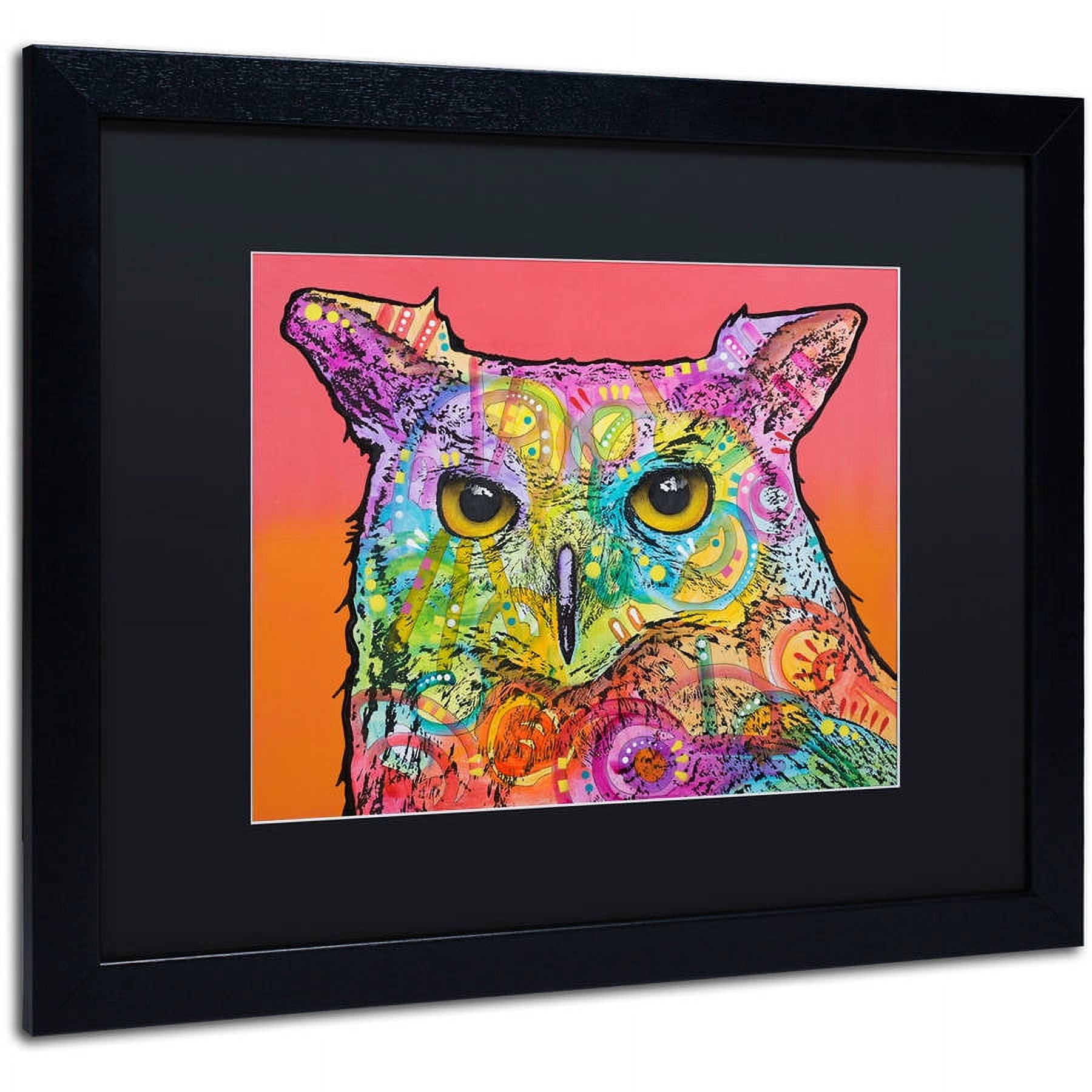 Trademark Fine Art "Red Owl" Canvas Art by Dean Russo, Black Matte, Black Frame