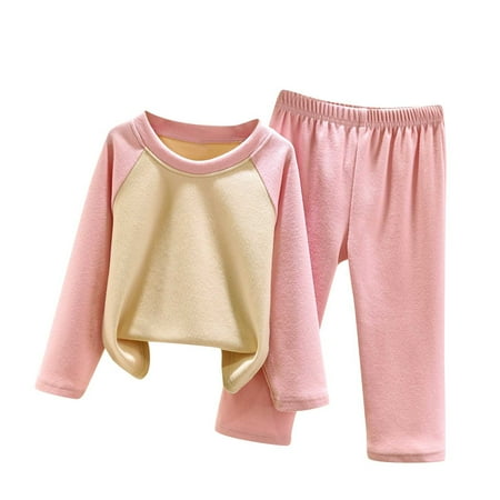 

Virmaxy Toddler Baby Boys and Girls Color Block Velvet Pajamas Set Unisex Kids Thickened Long Sleeve Flock Loungewear Set Fall Winter Padded Warm Crew Homewear Pajamas Set Pink 2T